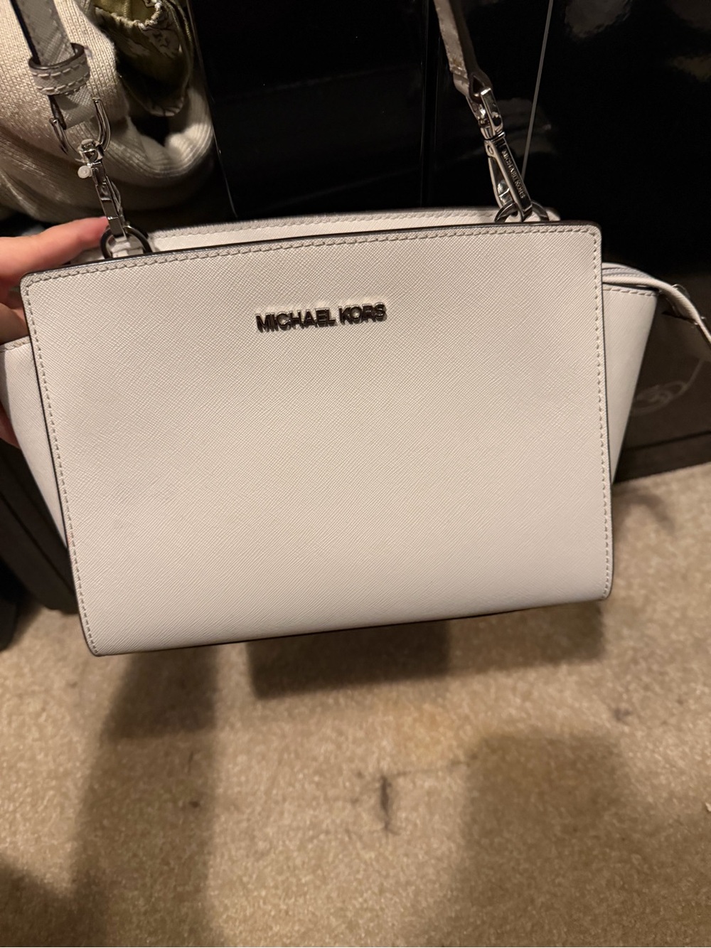 MICHAEL KORS silver Saffiano Crossbody Bag